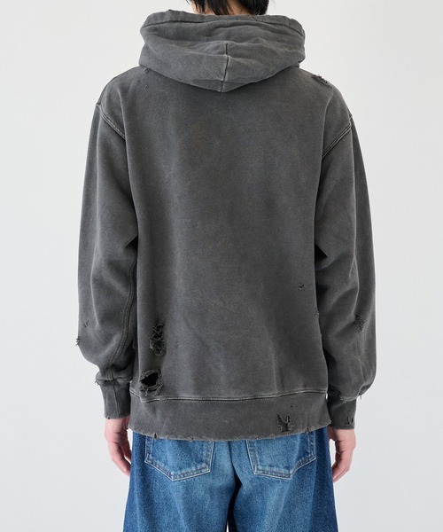 jieda グレー フード付きパーカー　ダメージ加工 JieDa（ジエダ） パーカー 「JieDa」DAMAGE PATCH ZIP HOODIE メンズ