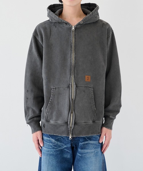 jieda グレー フード付きパーカー　ダメージ加工 JieDa（ジエダ） パーカー 「JieDa」DAMAGE PATCH ZIP HOODIE メンズ