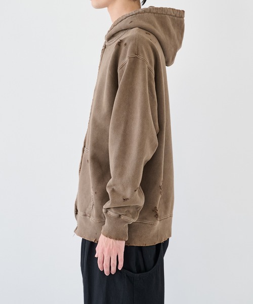 jieda グレー フード付きパーカー　ダメージ加工 セール】【JieDa】DAMAGE PATCH ZIP HOODIE（パーカー）｜Jieda