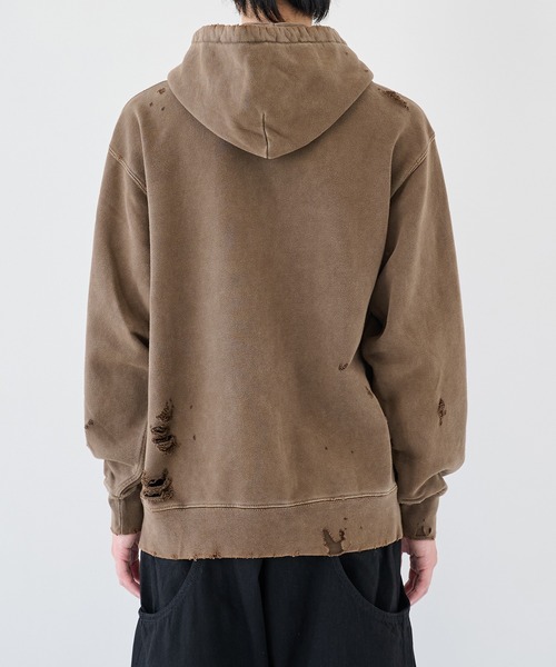 jieda グレー フード付きパーカー　ダメージ加工 JieDa（ジエダ） パーカー 「JieDa」DAMAGE PATCH ZIP HOODIE メンズ