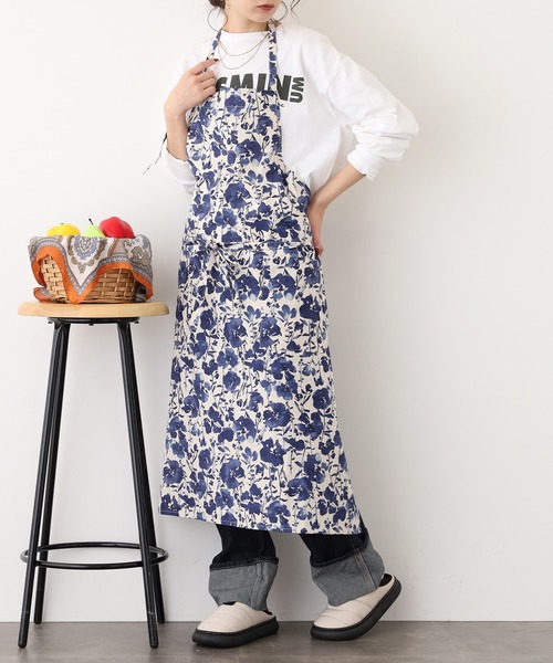 l'atelier Nuuit（アトリエ ヌイ） エプロン 綿麻プリントフルエプロン