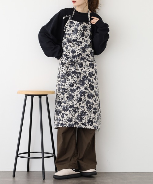 l'atelier Nuuit（アトリエ ヌイ） エプロン 綿麻プリントフルエプロン