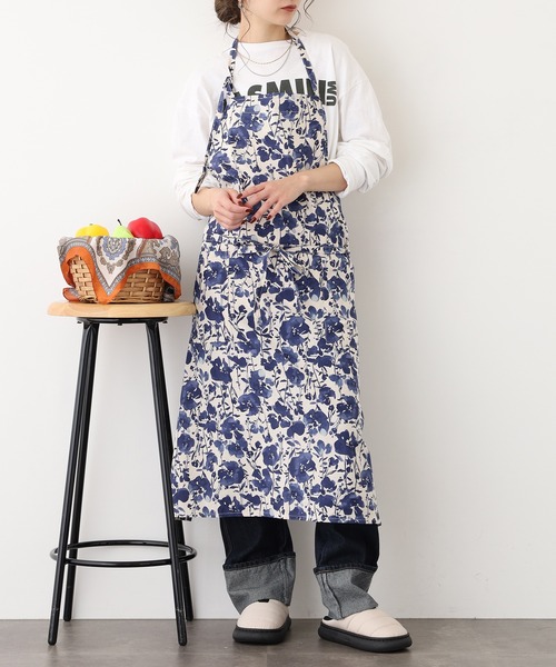 アトリエドール　コットンレースエプロン　ヴィンテージエプロン　日本製　生成り l'atelier Nuuit（アトリエ ヌイ） エプロン 綿麻プリントフルエプロン