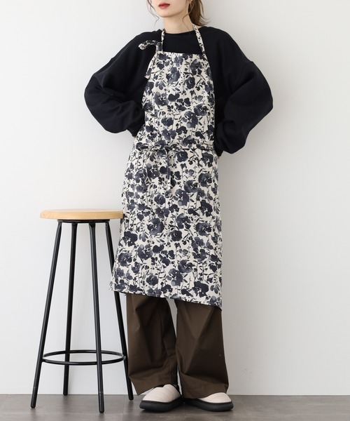 l'atelier Nuuit（アトリエ ヌイ） エプロン 綿麻プリントフルエプロン