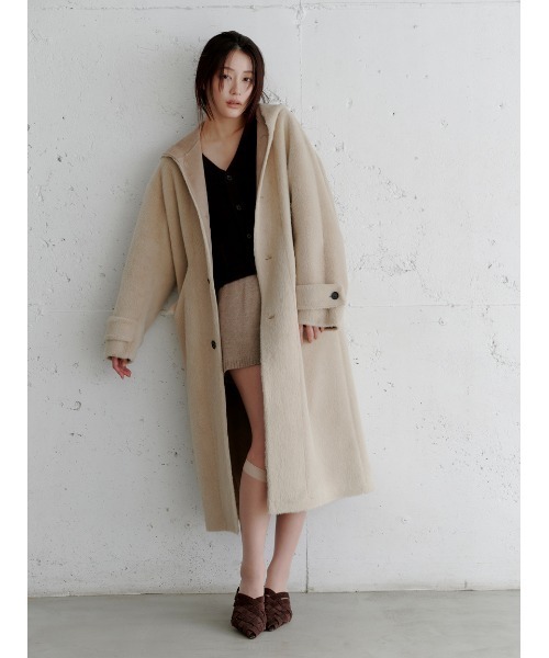 YELLO フード付きブラウンフェイクファーロングコート YELLO ファーコート ロングコート フード付き ブラウン