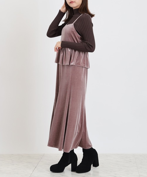 ASTORIA ODIER ワンピース ラインスト―ンベロアキャミワンピース