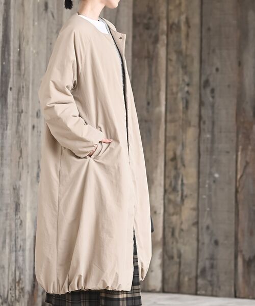 r・p・s ノーカラーコート コート 裾バルーン中綿ノーカラーロング