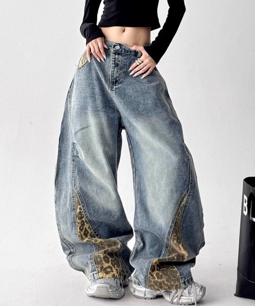 SHEENA（シーナ） ジーンズ デニム デニムパンツ レオパード柄切替
