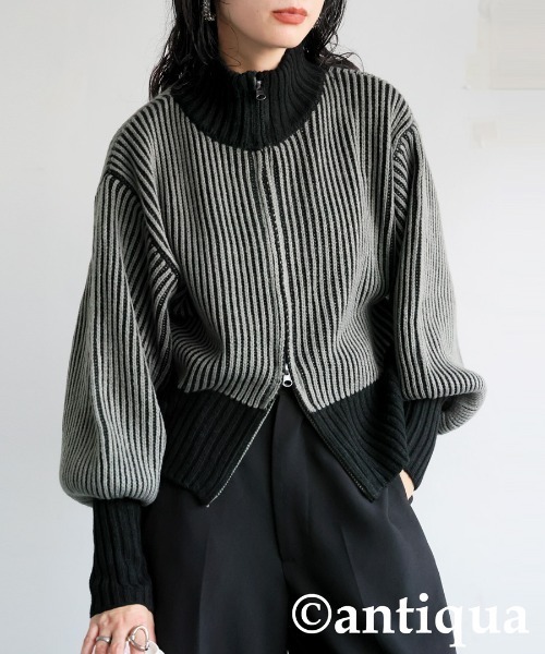 antiqua（アンティカ） ニット セーター バイカラージップニット