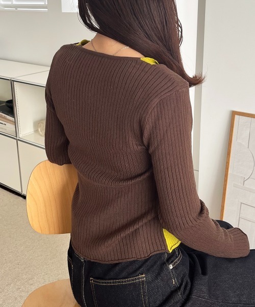 ニット セーター レイヤード風リブニットトップス レディース