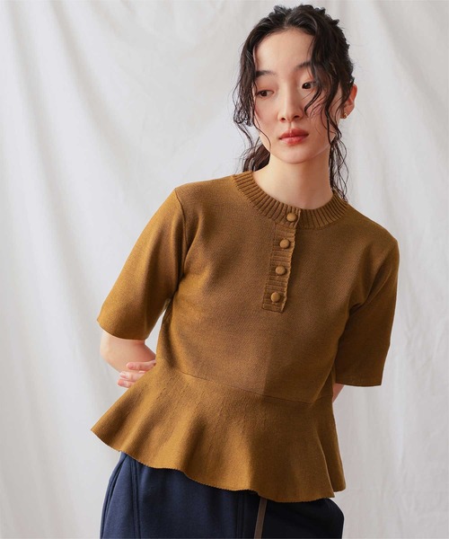 【美品】maje 半袖ニット miette（ミエット） ニット セーター くるみ釦ペプラム半袖ニット