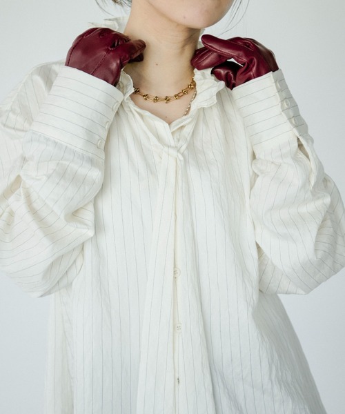Ezick ブラウス シャツ Pinstripe frill bow-tie blouse ピン