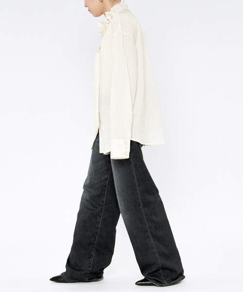 Ezick ブラウス シャツ Pinstripe frill bow-tie blouse ピン