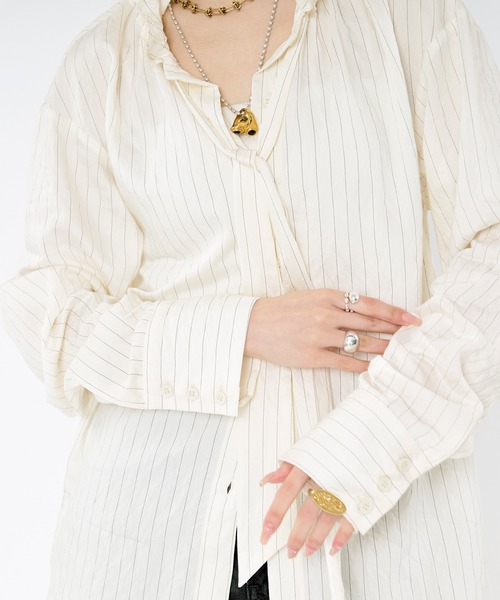 Ezick ブラウス シャツ Pinstripe frill bow-tie blouse ピン