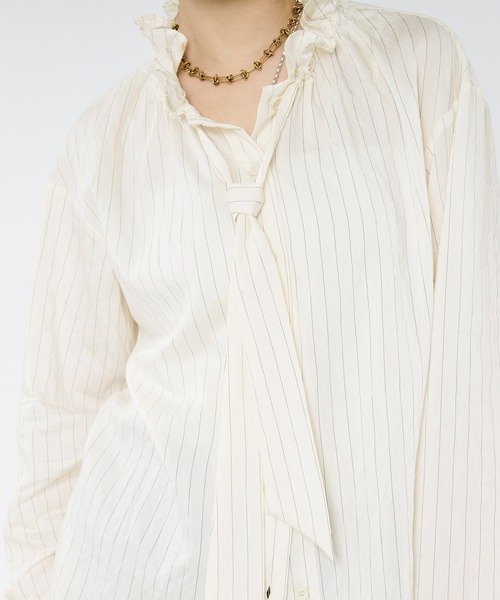 Ezick ブラウス シャツ Pinstripe frill bow-tie blouse ピン