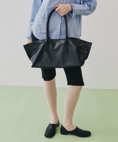 FUULLY STUDIO トートバッグ シボ革横長BIGトート/ポーチ付き