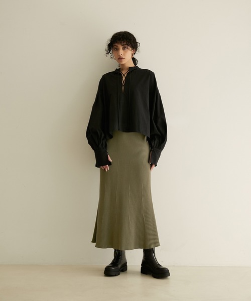 「SALON adam et rope'」 ニットスカート FREE カーキ レディース_画像4