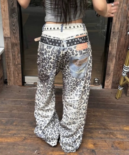 Roberto Cavalli レオパード柄デニムパンツ lilful ワイドパンツ ジーンズ デニム デニムパンツ 「26年春夏新作