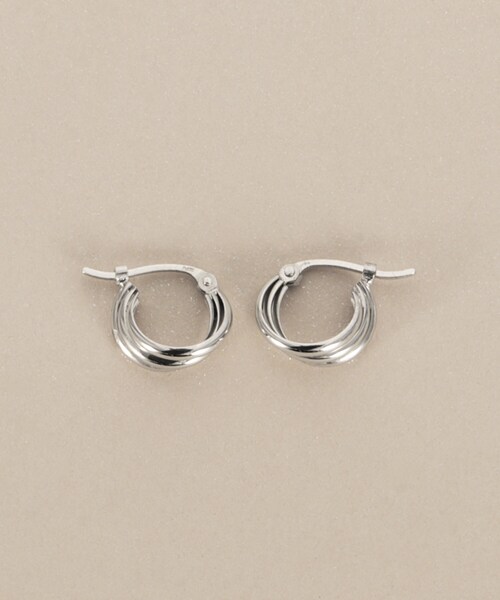 ピアス プラチナ 甲丸トリプル フープピアス レディースの画像