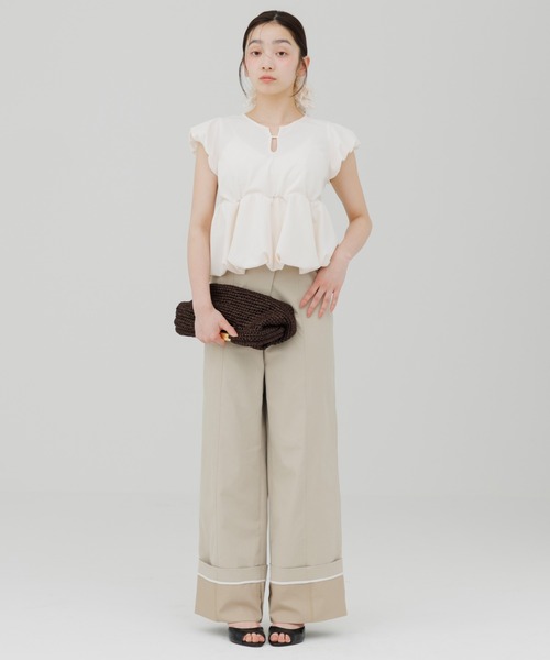 チノパン waist design wide chino pants（ウエストデザインワイド