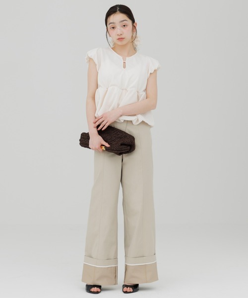 チノパン waist design wide chino pants（ウエストデザインワイド