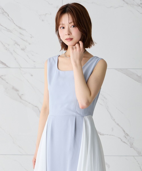 Elishe ワンピース 夏 配色フレアノースリーブワンピース : ZOZOTOWN