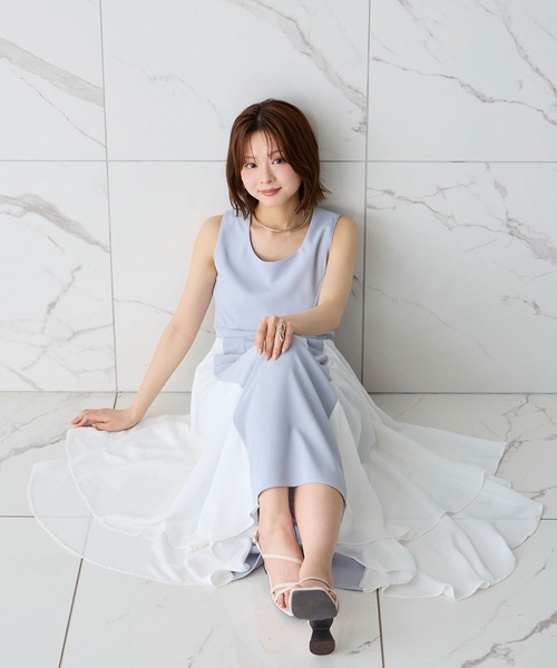 Elishe ワンピース 夏 配色フレアノースリーブワンピース : ZOZOTOWN