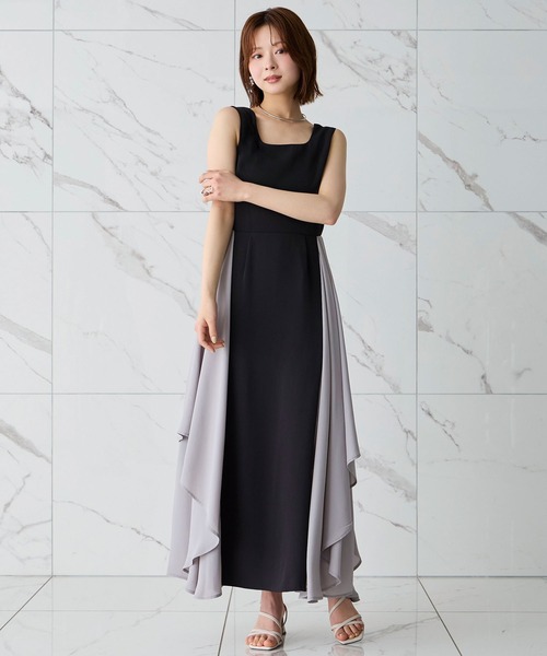 Elishe ワンピース 配色フレアノースリーブワンピース : ZOZOTOWN