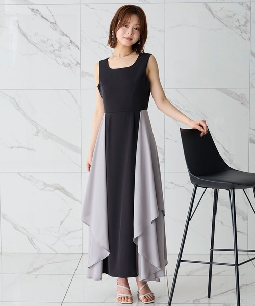 Elishe ワンピース 配色フレアノースリーブワンピース : ZOZOTOWN