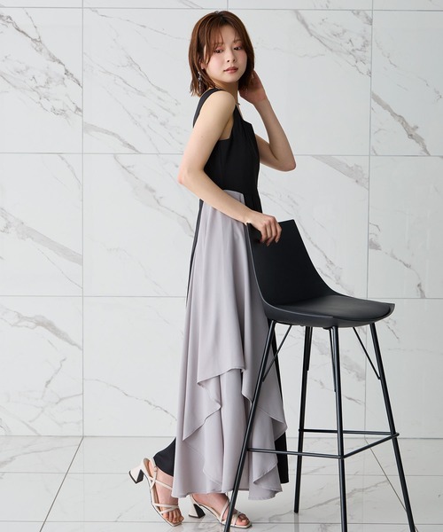 Elishe ワンピース 夏 配色フレアノースリーブワンピース : ZOZOTOWN