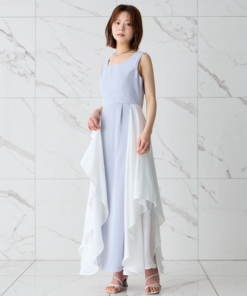 Elishe ワンピース 配色フレアノースリーブワンピース : ZOZOTOWN