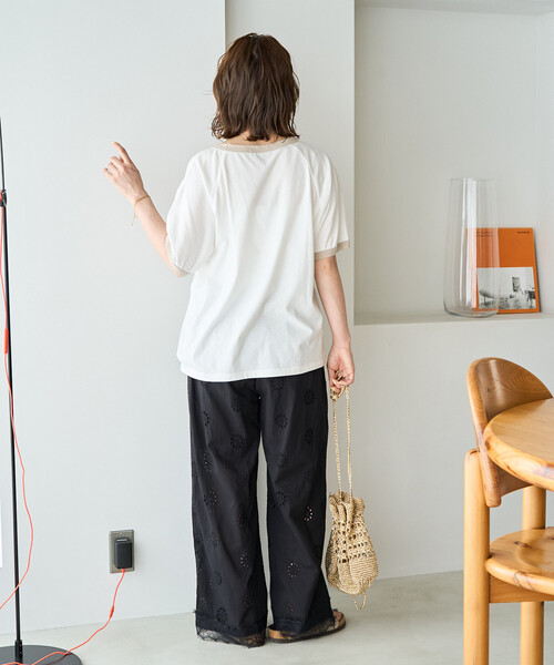 ワイドパンツ パンツ 限定展開　カットワーク 刺繍 ルーズパンツ レディースの画像