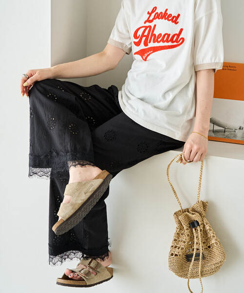 ワイドパンツ パンツ 限定展開　カットワーク 刺繍 ルーズパンツ レディースの画像
