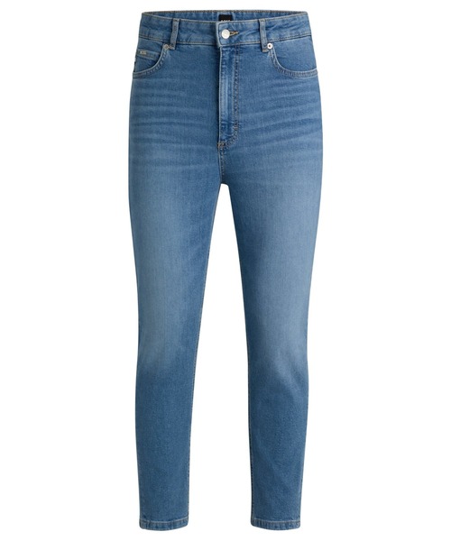 ジーンズ デニム デニムパンツ ハイウエスト クロップドジーンズ ブルー コンフォートストレッチデニム レディースの画像
