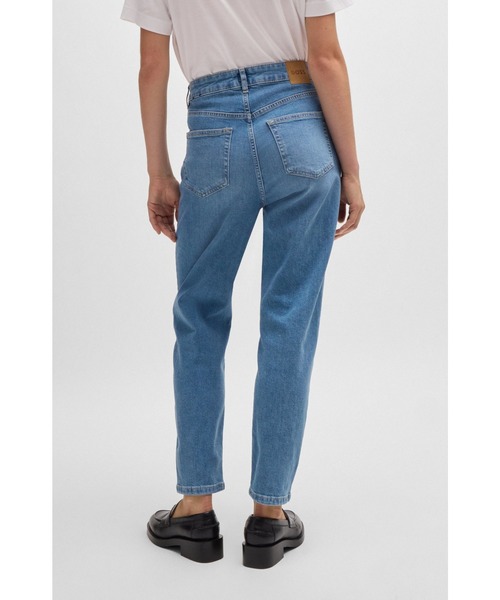 ジーンズ デニム デニムパンツ ハイウエスト クロップドジーンズ ブルー コンフォートストレッチデニム レディースの画像