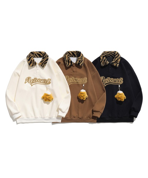 美品✨キャピタル ファー付襟ポケット スエット トレーナー トレーナー スウェット 「HOOK」タイガーファー襟ポロシャツ風