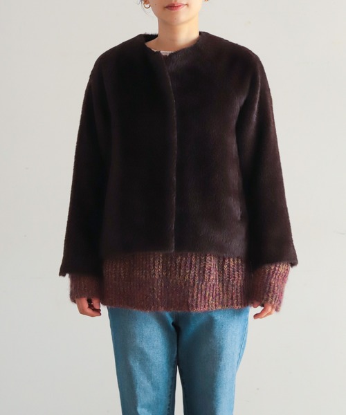 美品✨ADORE　アルパカ×ウール　ノーカラーシャギーコート　ゆったり　黒　36 極美品♡ ADORE ノーカラー シャギーコート ブラック 36 アルパカ混