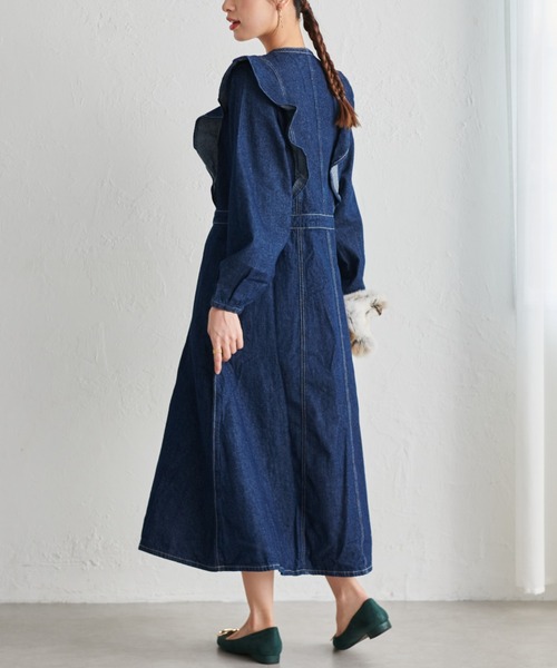 RANAN（ラナン） ワンピース 配色ステッチフリルデニムワンピース