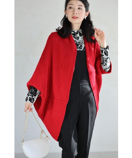 cawaii カーディガン 差し色レッドのボレロカーディガン レディース