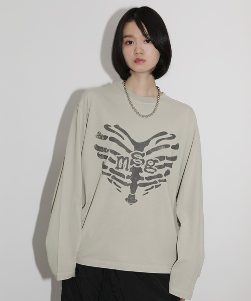 tシャツ ヴィンテージライクロングスリーブハートモチーフピグメント