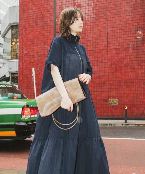 THREE GRACES LONDON 半袖 チュニック ワンピース カットソー フラワー刺繍×ドットフレアスリーブシャーリングネック