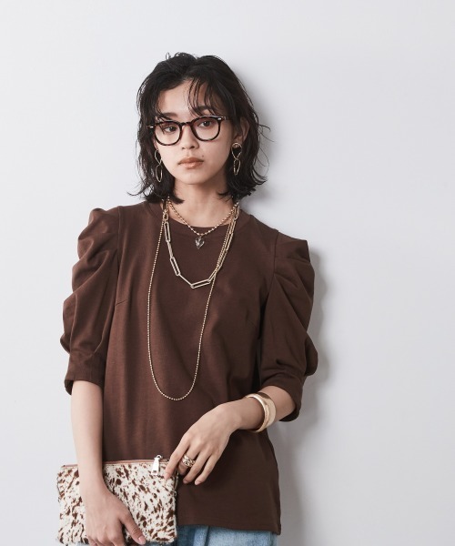 CHIC STYLE tシャツ 「大きいサイズ」綿100％パフスリーブ