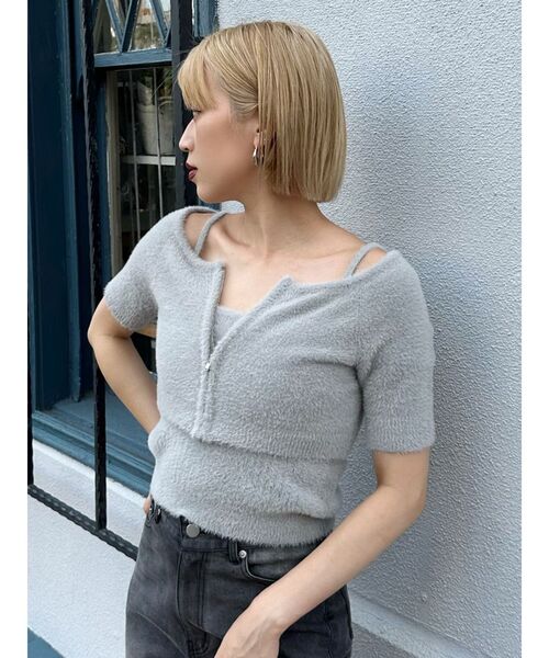 ニット セーター シャギーニットアンサンブル レディース MURUA ニット セーター シャギージップカーデ×キャミSET