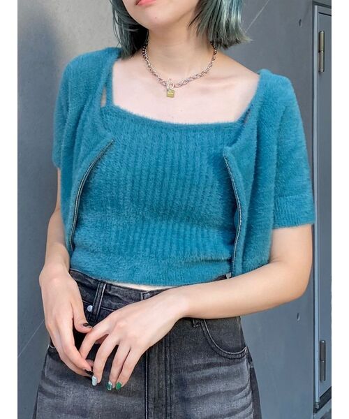 MURUA ニット セーター シャギージップカーデ×キャミSET