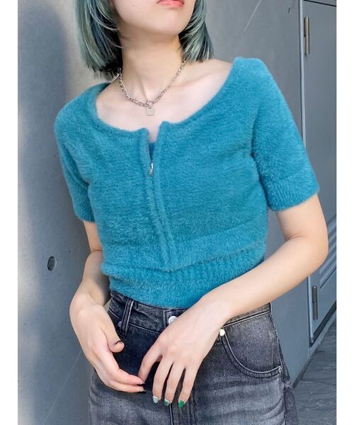 MURUA ニット セーター シャギージップカーデ×キャミSET