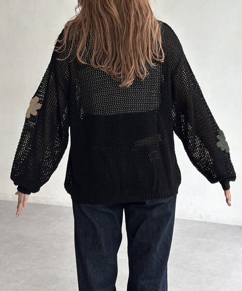 大人気完売　Pois ポワ ♡ メッシュ カーディガン ブラック ラグスタイル LUXSTYLE 7Gメッシュ編みオーバーサイズ1ボタン