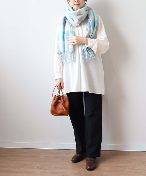 COACH ストール　水色　リバーシブル　チェック柄　未使用 macocca（マコッカ） マフラー ストール 内モンゴル産 カシミヤ100