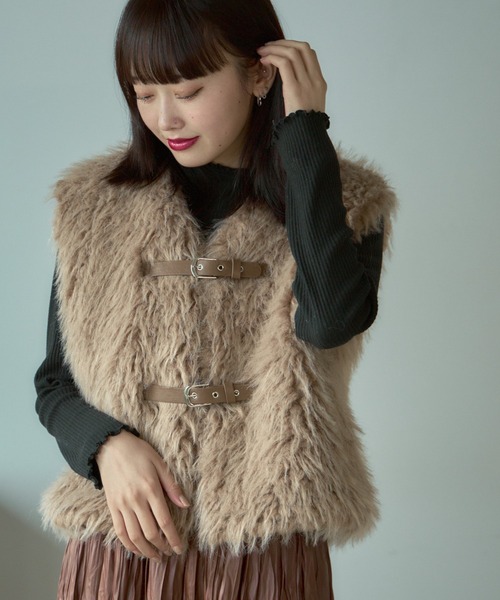 シャギーベスト AO2 ダウンベスト ベスト Leather belt Shaggy Vest / レザー