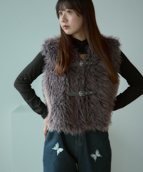 AO2 ダウンベスト ベスト Leather belt Shaggy Vest / レザー