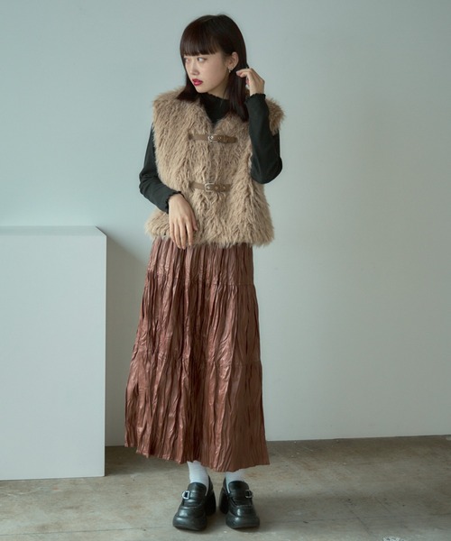ジャケット・アウター Eaphi henkei belt boa vest UNISEX RAW EDGE PATCHWORK LEATHER VEST awa687u(BLACK